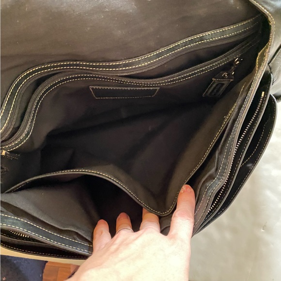 Coach Leather Messenger Bag Briefcase Mens Unisex Large Black Pockets - Picture 9 of 16